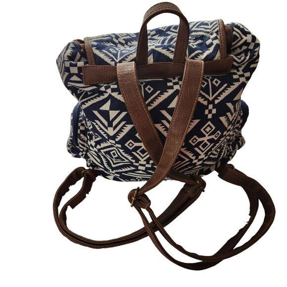 Joe Boxer Backpack Jute Fabric w/Vegan Strap Blue/White Brown - Picture 3 of 11